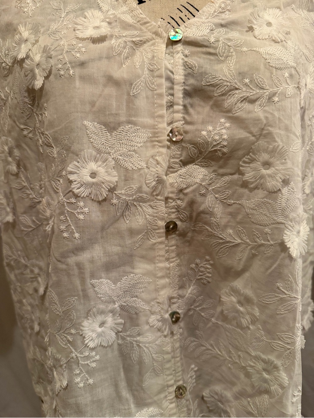 Nanette Lepore White Floral Embroidered Button-Up Blouse - Picture 3 of 5